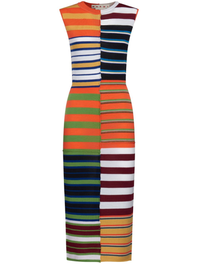 Marni Striped Patchwork Sleeveless Midi Dress In Multicolor
