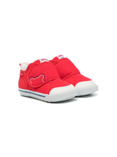 Miki House Kids' Logo-patch Touch-strap Sneakers In Red