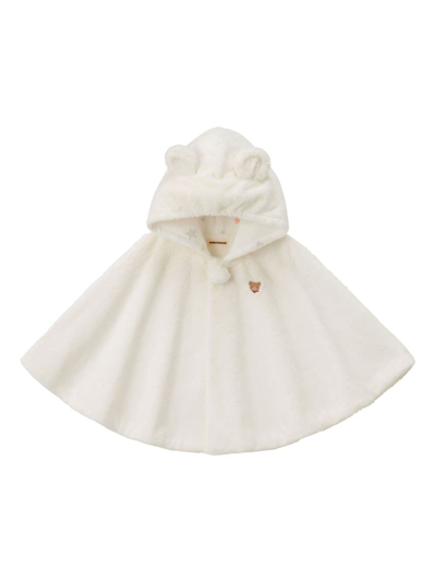Miki House Babies' Faux-fur Hooded Poncho In White