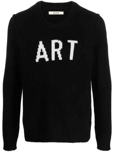 Zadig & Voltaire Kennedy Intarsia-slogan Wool Jumper In Black