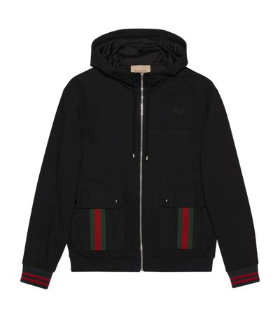 Gucci Cotton Jersey Web Stripe Hoodie In Black