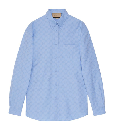Gucci Gg Supreme Cotton Shirt In Light Blue