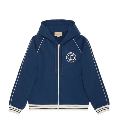 Gucci Cotton Jersey Logo Zipped Hoodie In 4030 Blu