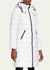 Moncler Moka Shiny Fitted Puffer Coat With Hood In White
