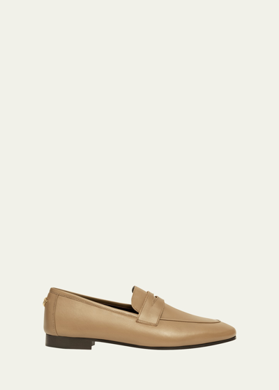 Bougeotte Calfskin Flat Penny Loafers In Chamois Chiffon