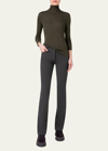 Akris Cashmere-silk Fine Ribbed Turtleneck In Moss