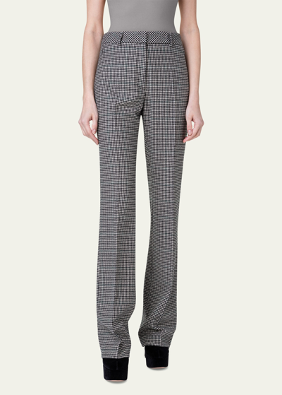 Akris Houndstooth Cashmere Trousers In Greige-black
