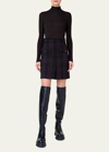 Akris Double-weave Two-tone Check Wool Skirt In Black-mocca