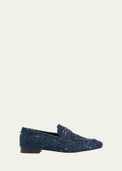 Bougeotte Flaneur Wooly Penny Loafers In Blue Mix