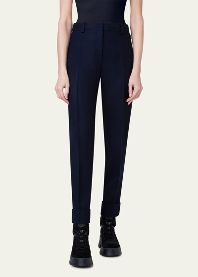 Akris Maxima Wool Flannel Straight-leg Trousers In Navy