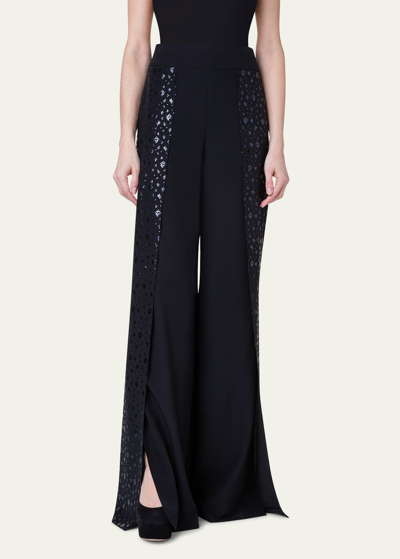 Akris Felia Pixel Foil Embellished Double-layer Pants In Black