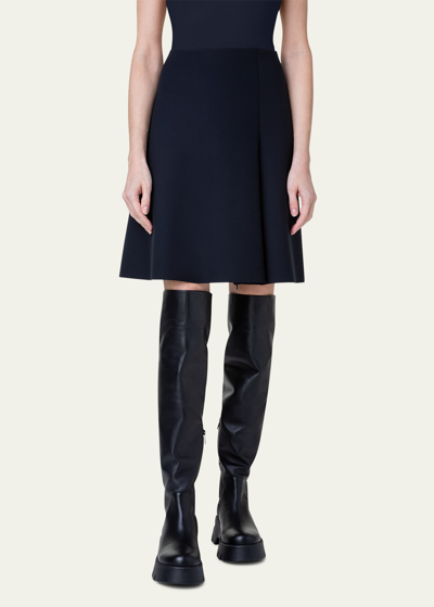 Akris Techno Neoprene Skirt With Asymmetrical Zip-front Slit In Black