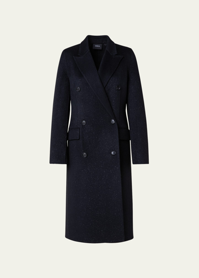 Akris Cashmere-blend Long Peacoat With Lurex Detail In Black