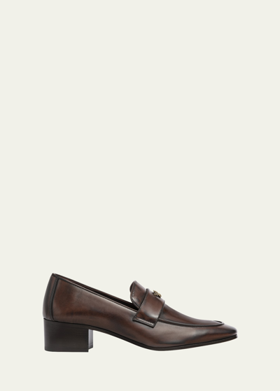 Bougeotte Leather Medallion Flat Loafers In Brown