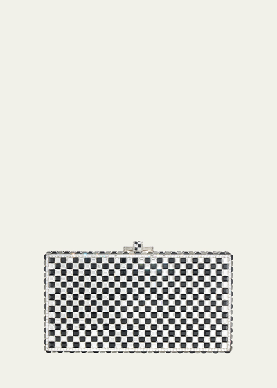 Judith Leiber Sleek Rectangle Chessboard Clutch With Removable Chain Strap In Silver Rhine Mult