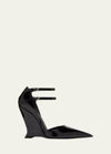 FERRAGAMO VIDIA PATENT LEATHER ANKLE-STRAP WEDGE PUMPS