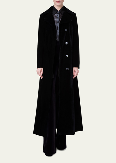 Akris Rene Long Velvet Top Coat In Black | ModeSens 