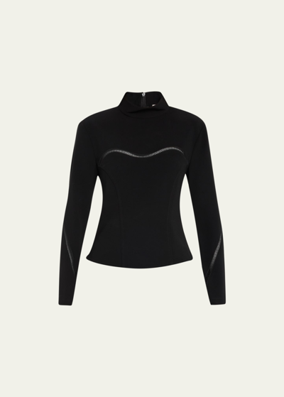 A.l.c Holly Open-stitch Long Sleeve Top In Black