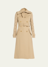 CHLOÉ BELTED WOOL TRENCH COAT WITH EYELET-EMBROIDERED SLEEVES