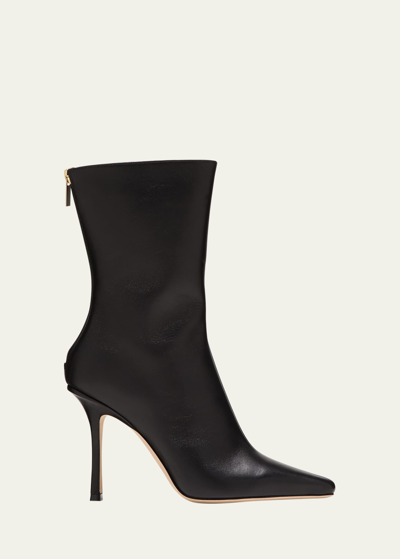Jimmy Choo Agathe Leather Stiletto Booties In Black
