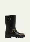 JIMMY CHOO LAMBSKIN LEATHER STUDDED SHORT BIKER BOOTS