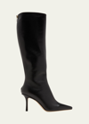 JIMMY CHOO AGATHE LEATHER STILETTO KNEE BOOTS