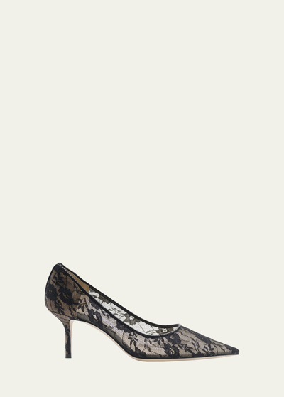 Jimmy Choo Love 85 Leather-trimmed Lace Pumps In Black