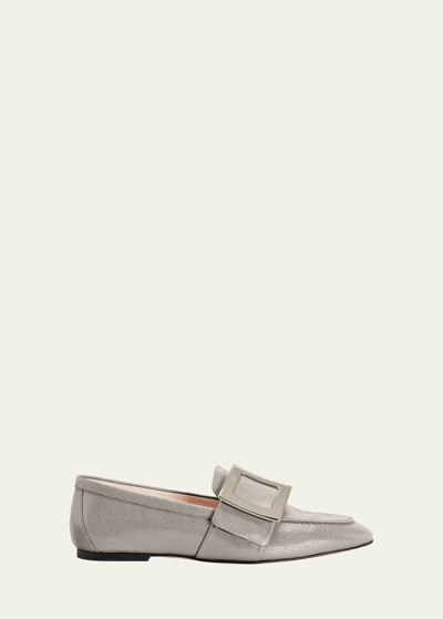 Roger Vivier Metallic Buckle Slip-on Loafers In Light Grey