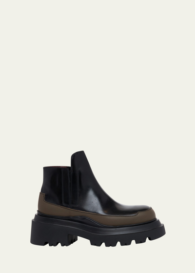 Plan C Colorblock Leather Lug-sole Ankle Booties In Lv04500n99