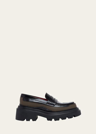 Plan C Colorblock Leather Lug-sole Penny Loafers In Lv04500n99
