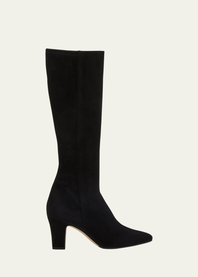 Manolo Blahnik Pitana Suede Block-heel Knee Boots In Blck0015