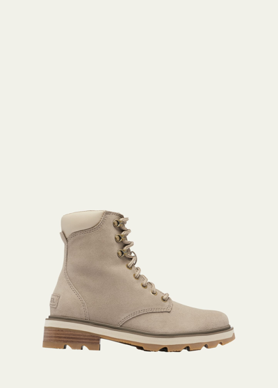 Sorel Lennox Leather Lace-up Boots In Omega Taupe/gum 2