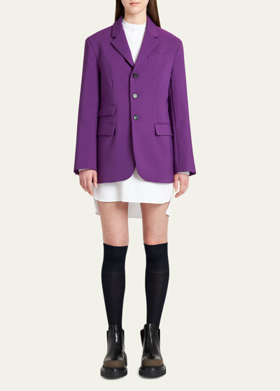 Plan C Relaxed Blazer Jacket With Flap Pockets In Aubergine