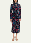 Cara Cara Piper Velvet Belted Turtleneck Midi Dress In Black Baroque Flo