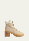 SEE BY CHLOÉ MAELISS SUEDE SHEARLING LACE-UP BOOTIES