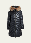 MONCLER CHANDRE LONG PUFFER COAT WITH REMOVABLE SHEARLING TRIM