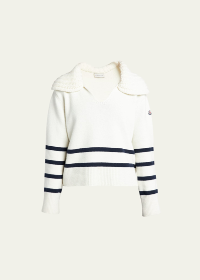 Moncler Cashmere-blend Striped Polo Sweater In White