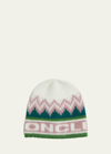 Moncler Logo Intarsia Knit Wool Beanie In Green