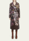 DRIES VAN NOTEN RONAS FLORAL LACQUERED DOUBLE-BREASTED BELTED TRENCH COAT