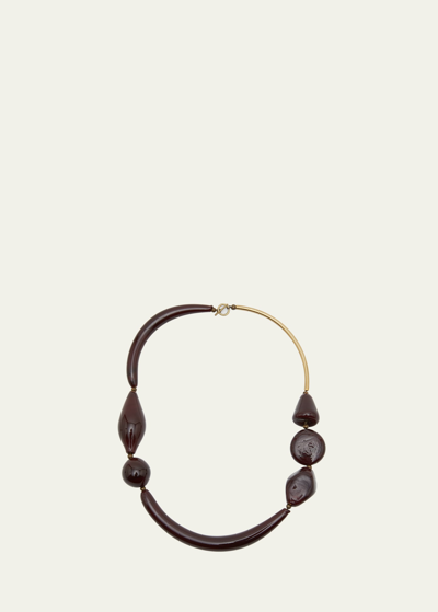 Dries Van Noten Brass Blown Glass Necklace In Bordeaux