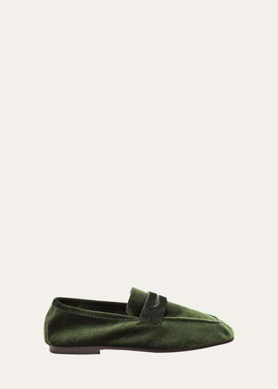 Sophique Essenziale Classic Velvet Loafers In Velvet Green