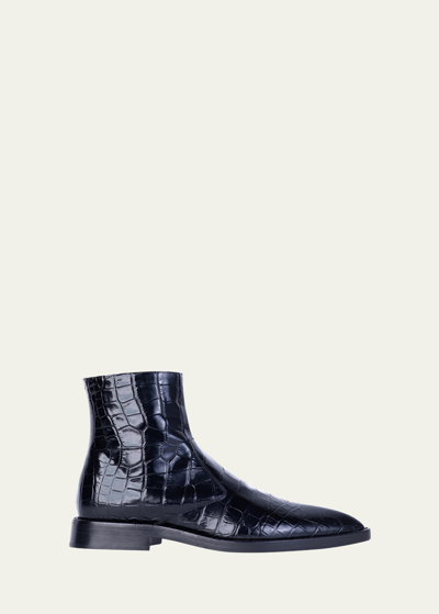 Victoria Beckham Croc-embossed Leather Booties In Black