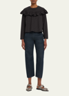 Ganni Long Sleeve Frill Cotton Blouse In Black