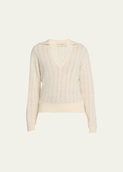 Officine Generale Sanna Long-sleeve Wool Polo Sweater In Ecru