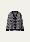 Miu Miu Logo-intarsia Wool Cardigan In F0002 Nero