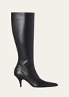 The Row Sling Leather Stiletto Mid Boots In Dbr Dark Brown