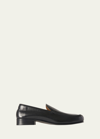 The Row Flynn Leather Slip-on Loafers In Blk Black