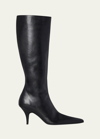 The Row Sling Leather Stiletto Mid Boots In Black