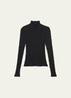 Frame Stretch Mesh Lace Turtleneck In Noir