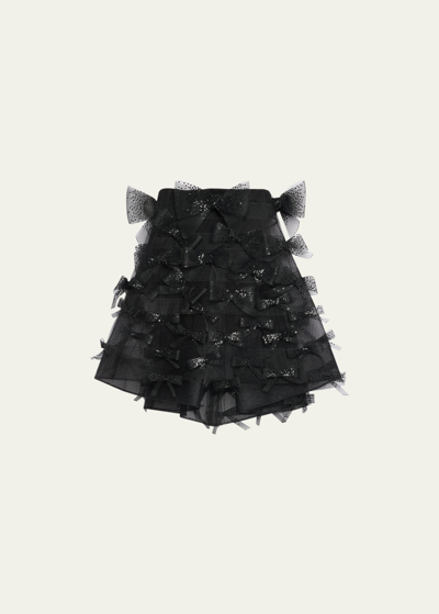 Oscar De La Renta Strapless Mini Dress With Embroidered Sequin Bows In Black